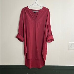 Red V-Neck Tunic High/Low Blouse